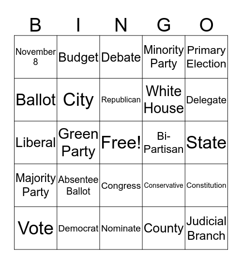 Election Day Bingo Card