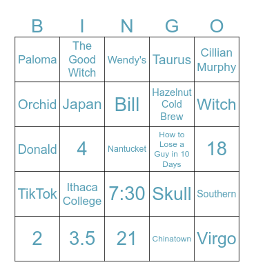 The Princess Bride Diaries: Nina's Bachelorette Bingo Card