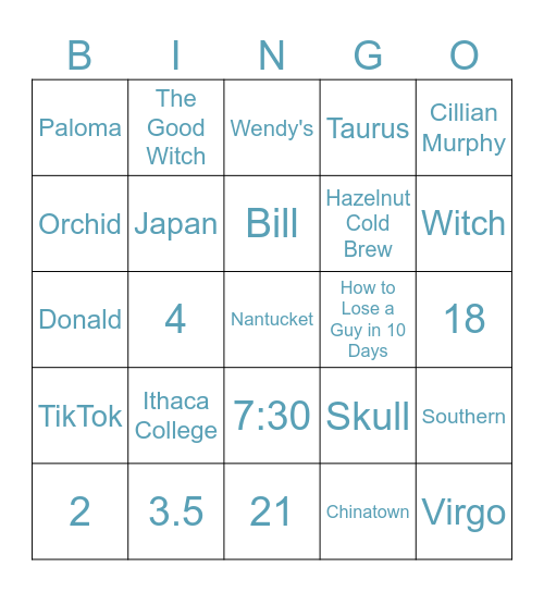 The Princess Bride Diaries: Nina's Bachelorette Bingo Card