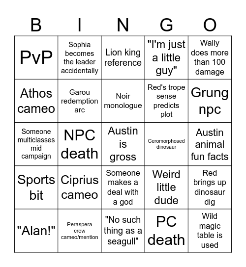 RWD campanha 3 Bingo Card