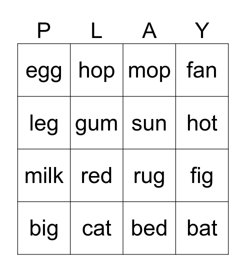 KIDS 3 BINGO Card