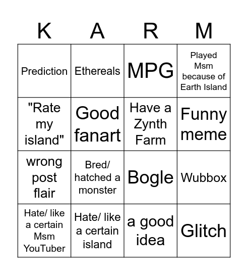r/MySingingMonsters Reddit Bingo Card