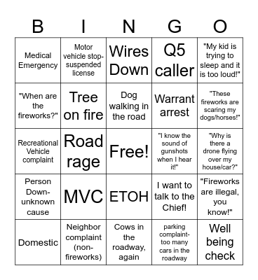 4th of July Dispatcher Bingo 2025 Bingo Card