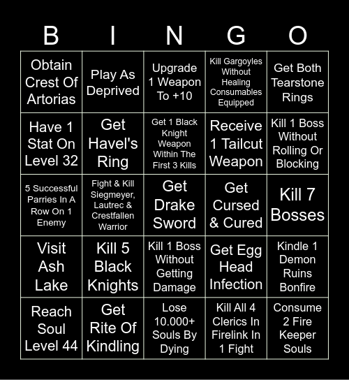 Dark Souls Bingo Race Bingo Card