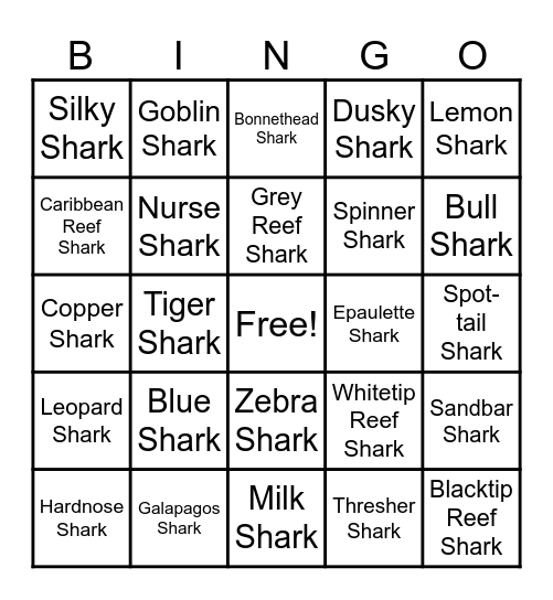 Shark BINGO Card