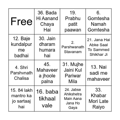 Musical tambola Bingo Card