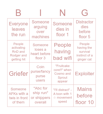 Public run | Dandy's World Bingo Card