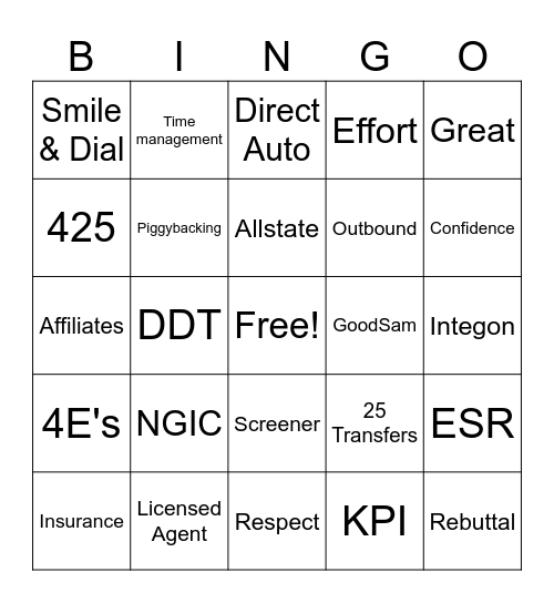 Day one Bingo Card