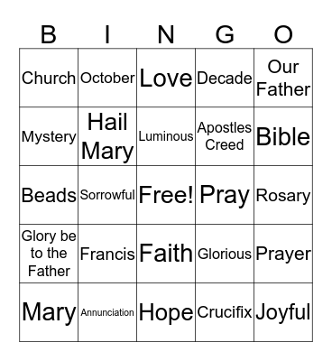 Praying The Rosary Bingo Card