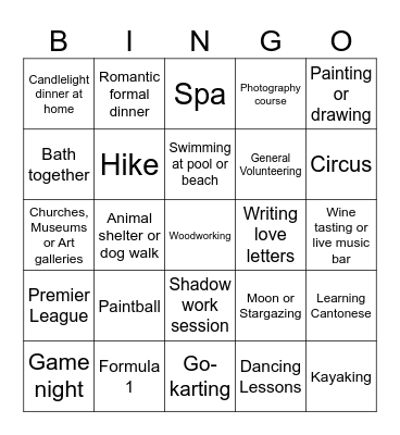 Interest Bingo (for new things i wanna try) Bingo Card
