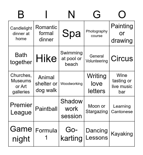 Interest Bingo (for new things i wanna try) Bingo Card