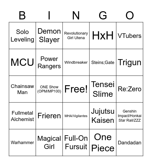 Animaritime Cosplay BINGO Card