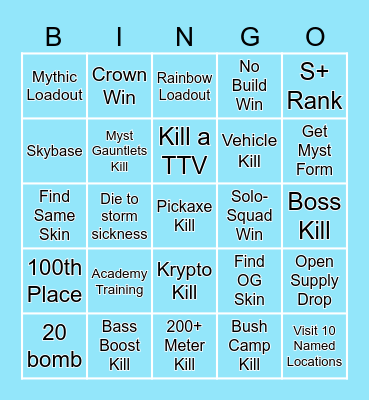 fortnite Bingo Card