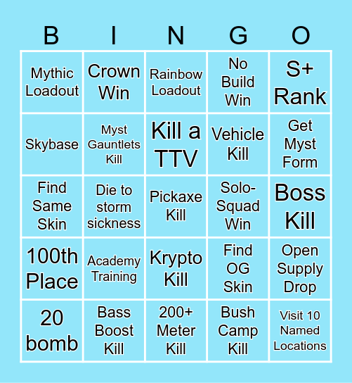 fortnite Bingo Card