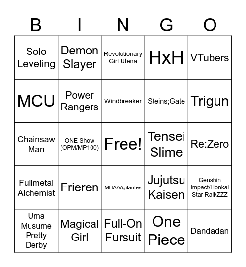 Animaritime Cosplay BINGO Card