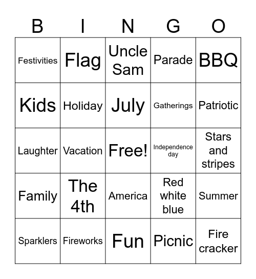 4th of July Bingo Card