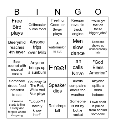 4th of July 2025 Bingo Card