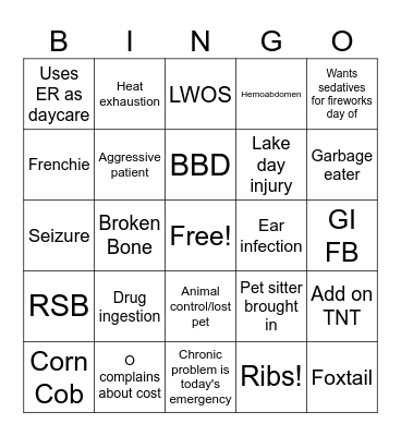 4th of July Vet Med Bingo Card