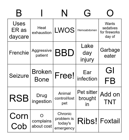 4th of July Vet Med Bingo Card