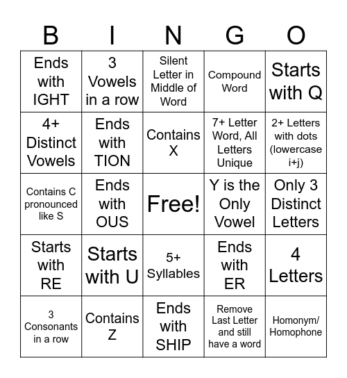 Random Word Generator Bingo Card