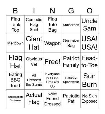 Fourth of July Pearl Street Bingo Card