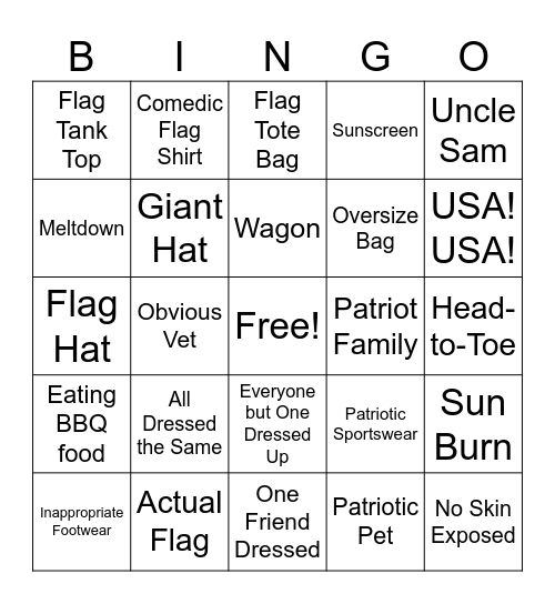 Fourth of July Pearl Street Bingo Card