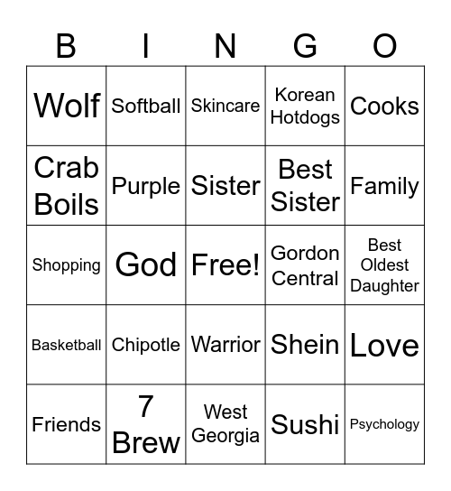 Raniyah Bingo Card