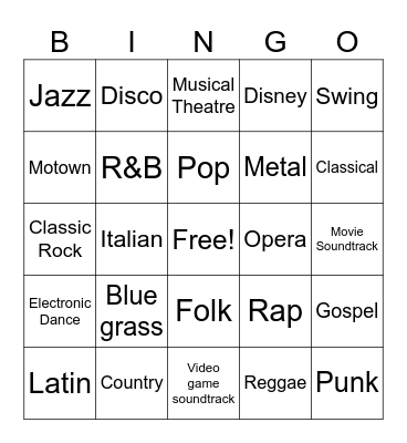 Genre Bingo Card