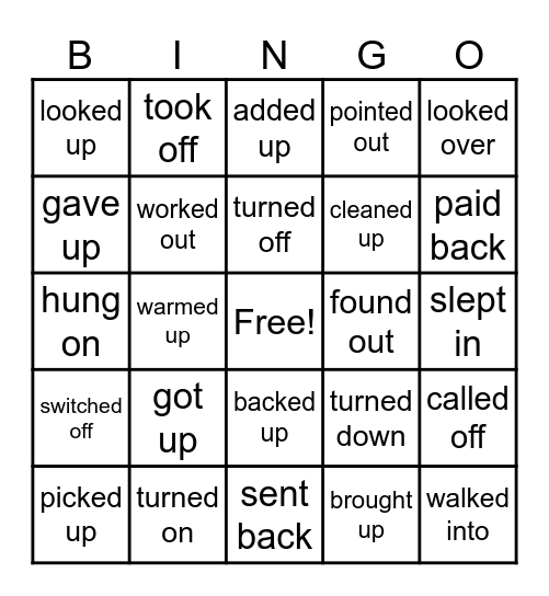 past tense phrasal verbs Bingo Card
