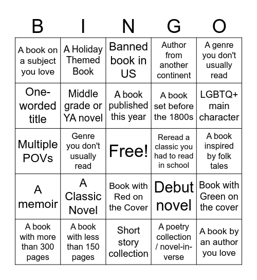 Book Bingo Card