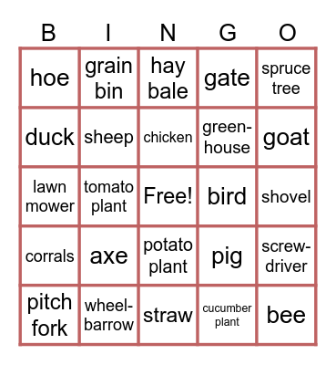 FARM BINGO Card