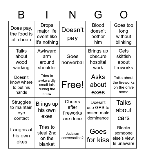 The 4th of July Date Bingo Card