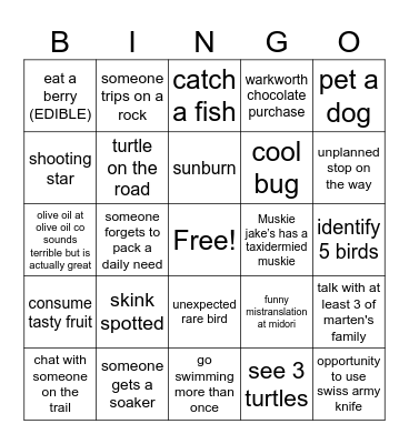 1000 Islands Bingo Card