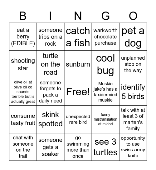 1000 Islands Bingo Card