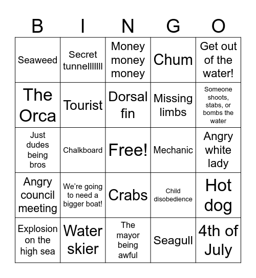 Jaws 50th Anniversary Bingo Card