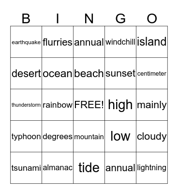 weather Bingo Card