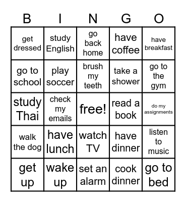 Present Simple : Daily Routine Bingo Card
