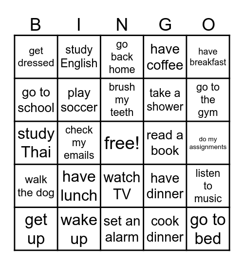 Present Simple : Daily Routine Bingo Card