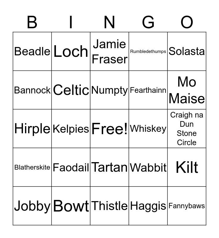 Scottish Bingo Card