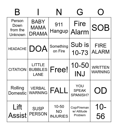 Dispatcher Bingo Card