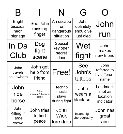 John Wick: Chapter 4 Bingo Card