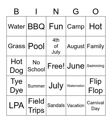 Summer Bingo Card