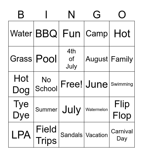 Summer Bingo Card