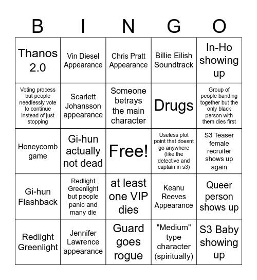 Squidgame S4 Bingo Card