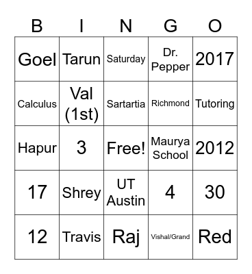 Untitled Bingo Card