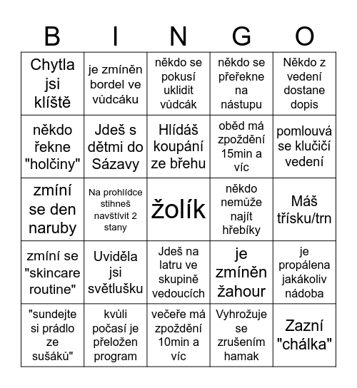 Táborové bingo Card