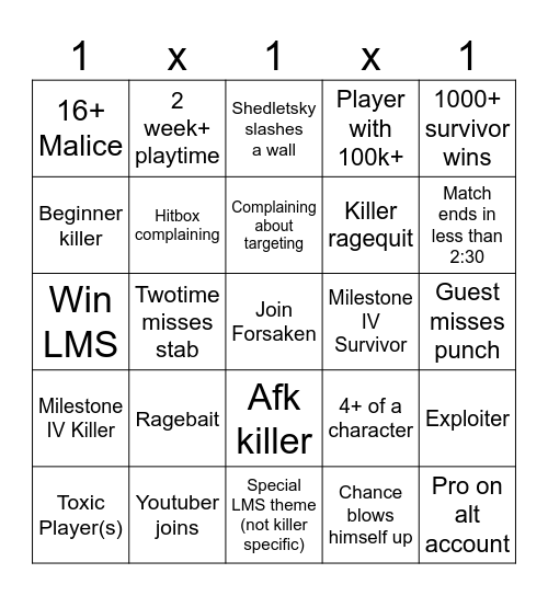 Forsaken bingo Card
