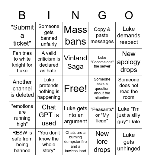 Clowndemort's downfall 2025 Bingo Card