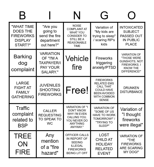 4TH OF JULY DISPATCH BINGO Card