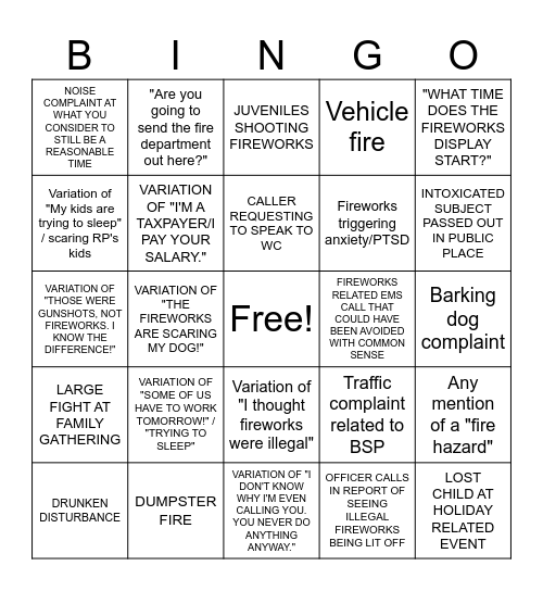 4TH OF JULY DISPATCH BINGO Card